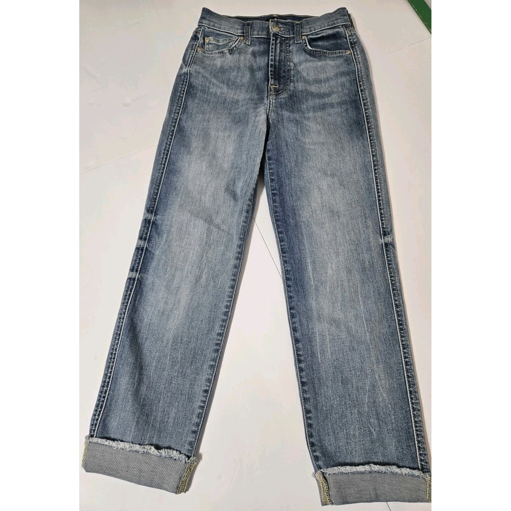 7 For All Mankind High-Rise Cuffed Straight-Leg Med Wash Jeans Womens Size 25